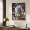 Meisje met de parel - Johannes Vermeer - Bloemen Textielframe zwart klein -sfeer3