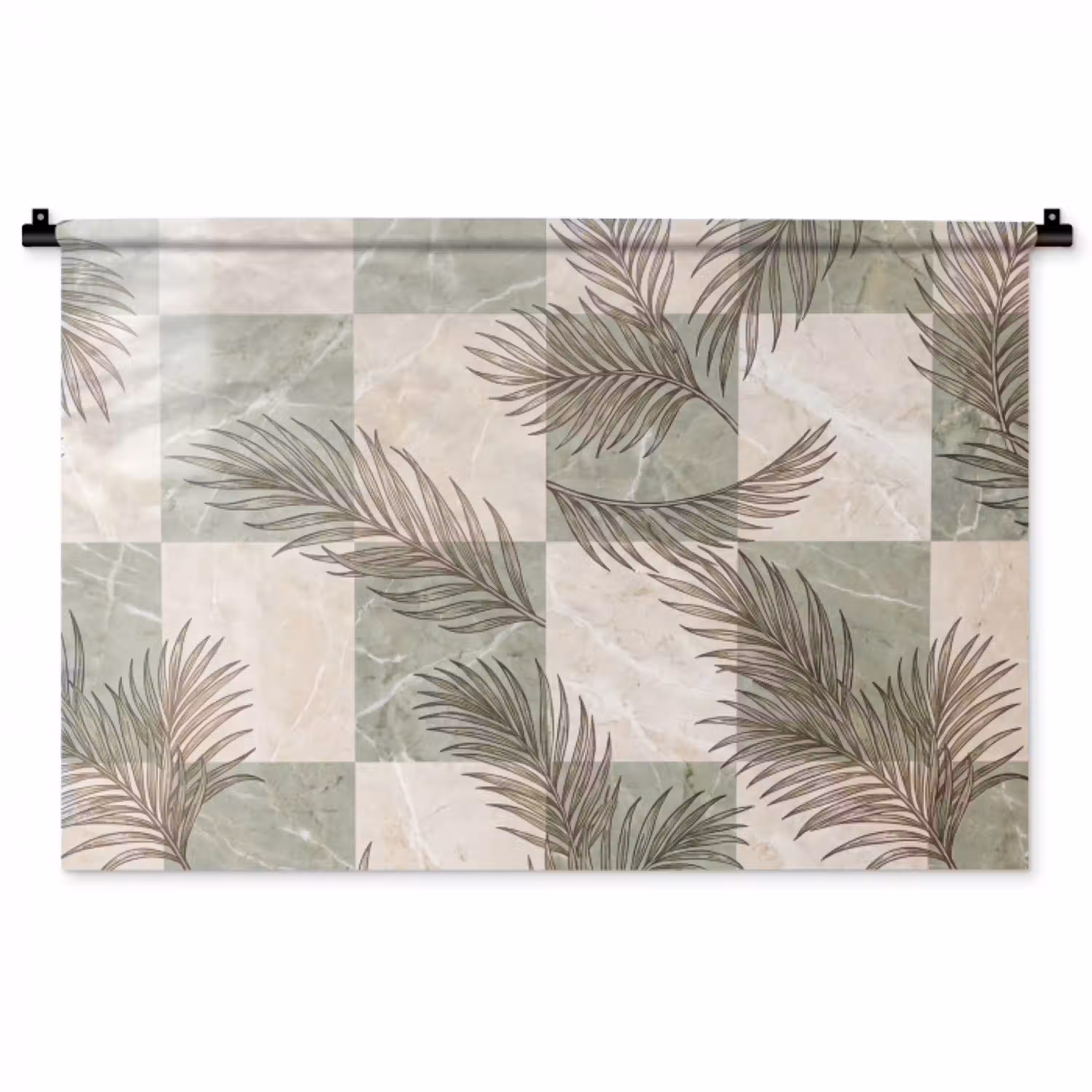 Planten - Bladeren - Marmer - Modern - Groen Wandkleed katoen middel -zz3d
