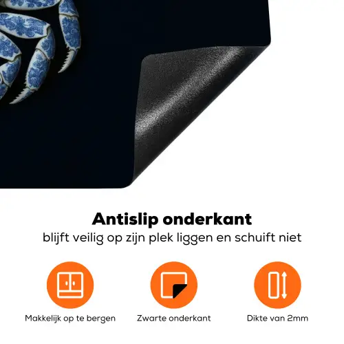 Krab - Delfts blauw - Dieren Inductie beschermer vinyl 3mm klein -zzzzzzz-td-onderkant