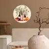 Wijnflessen - Takken - Sinaasappels Wandcirkel behangsticker klein -sfeer1