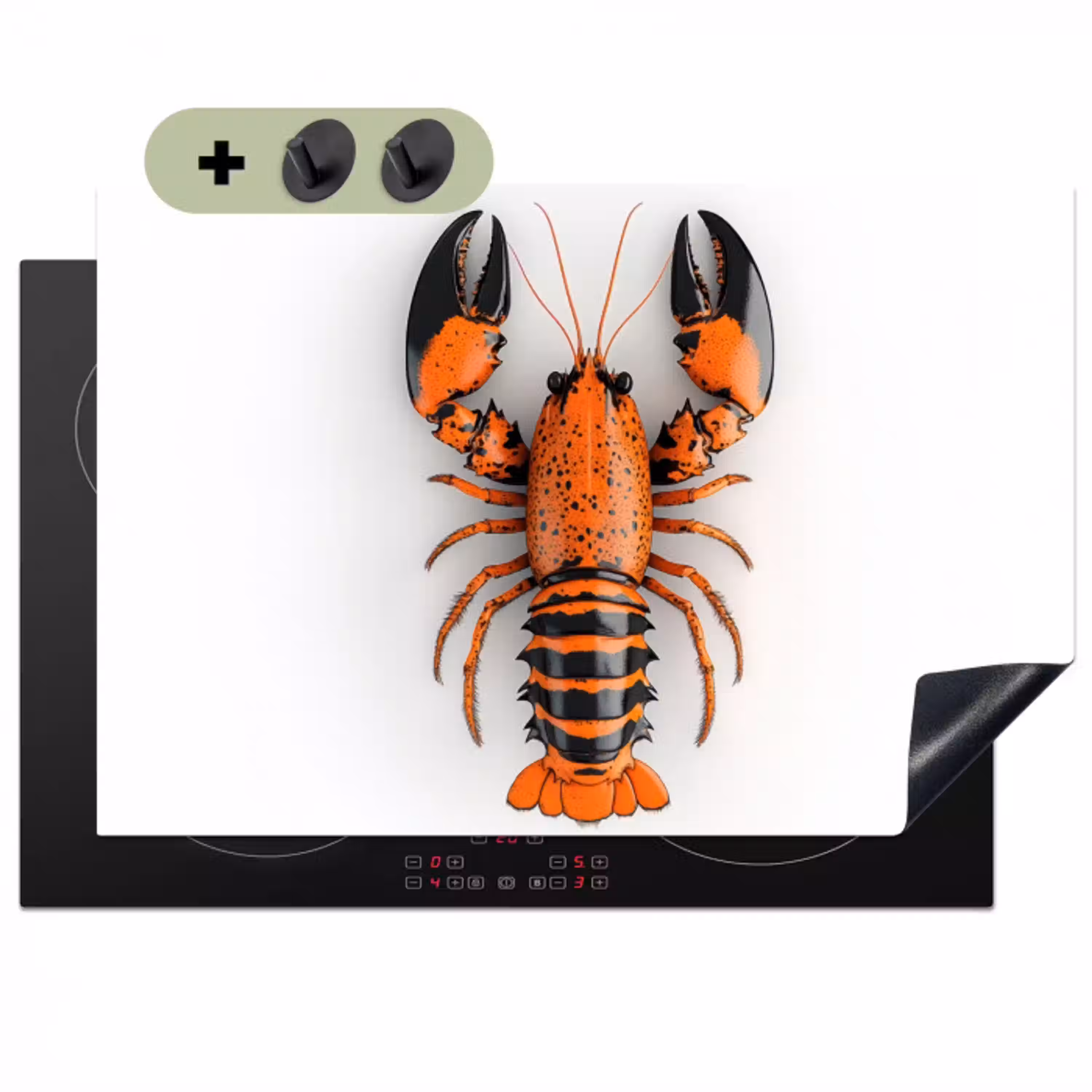 Kreeft - Zwart - Oranje - Wit - Uniek Inductie beschemer met haakjes klein -3d