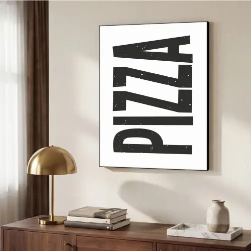 Pizza - Japandi - Decoratie - Vintage Textielframe zwart klein -sfeer3