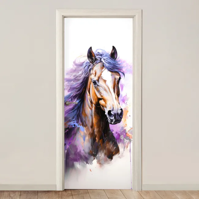 Deursticker - Paard - Dieren - Meiden - Paars - Bruin