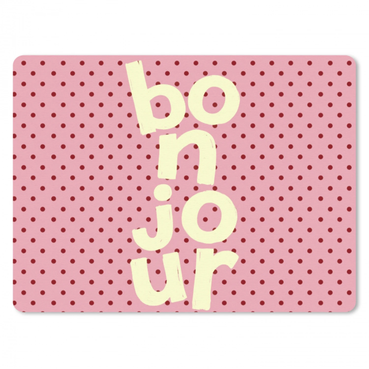 Bonjour - Stippen - Roze- Geel muismat rubber klein -3d
