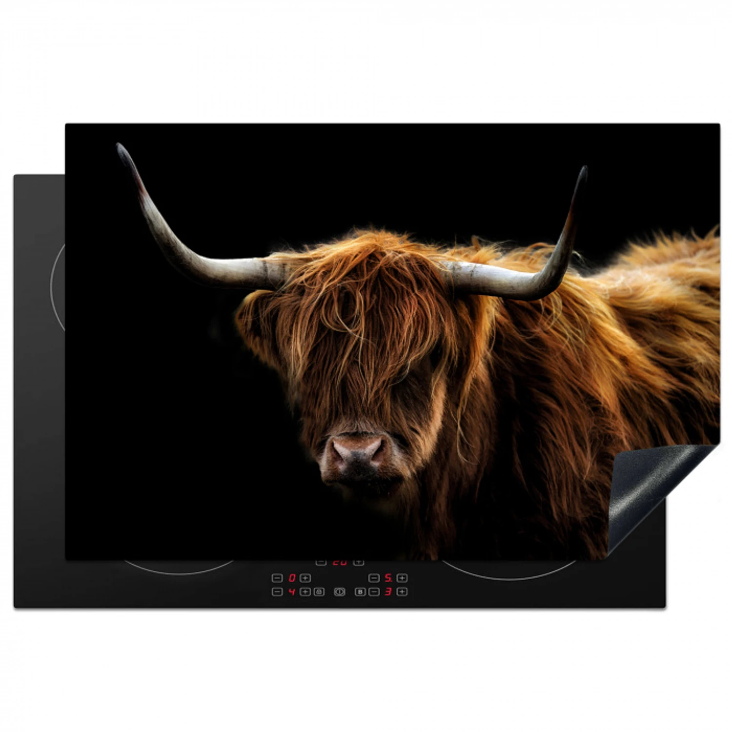 Schotse Hooglander - Horens - Zwart - Dieren - Natuur - Wild - Koe Inductie beschermer vinyl 3mm klein -3d