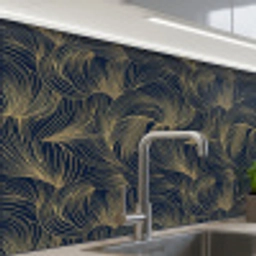 Abstract - Lijnen - Blauw - Goud keuken achterwand 2 middel 865 -zzzz3d_schuin
