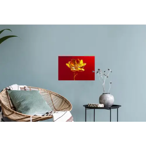 Bloem - Goud - Glazen Muursticker klein -plant