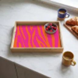 Zebraprint - Roze - Oranje - Dierenprint Dienblad Rechthoek middel -sfeer2