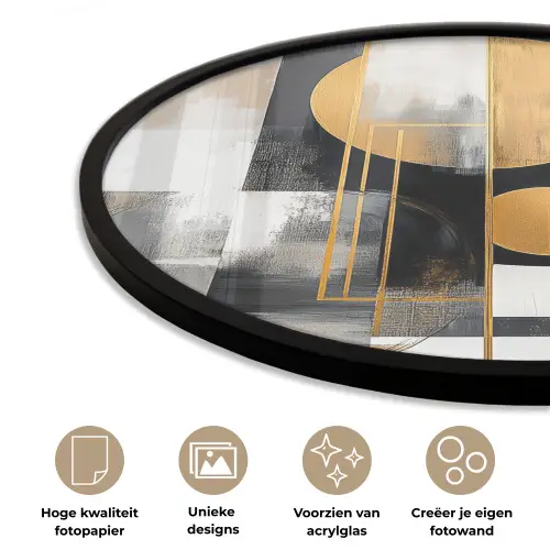 Abstract - Goud - Zilver - Vormen - Aesthetic - Modern Fotolijst rond zonder passe partout klein -closeup_NL