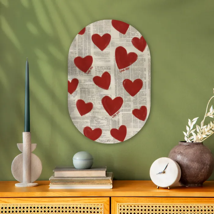 Hartjes - Krant - Loveyou Wandcirkel Ovaal Forex klein -sfeer2