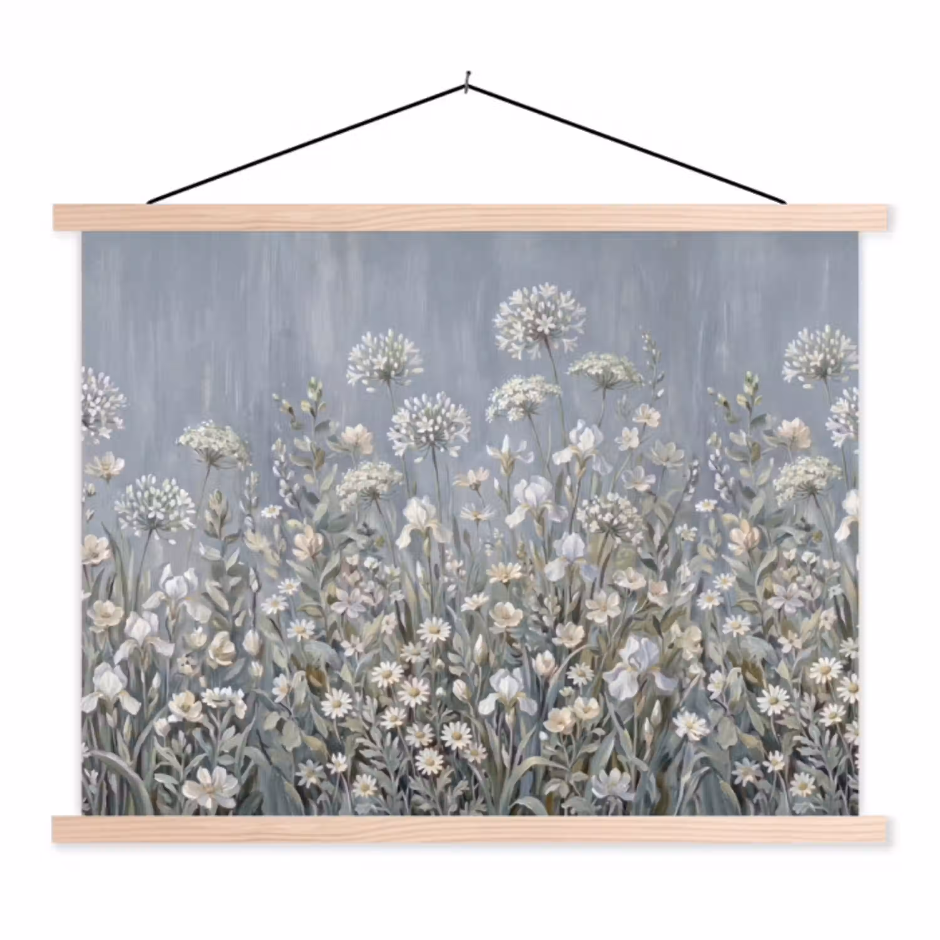 Bloemen - Botanisch - Blauw textielposter latten blank klein -3d