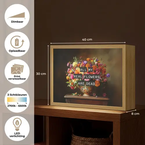 Kleur - Bloemen - Vintage - Bloemenvaas Light Box met batterij (Wandlamp) middel -USP_websiteoverzichtNL