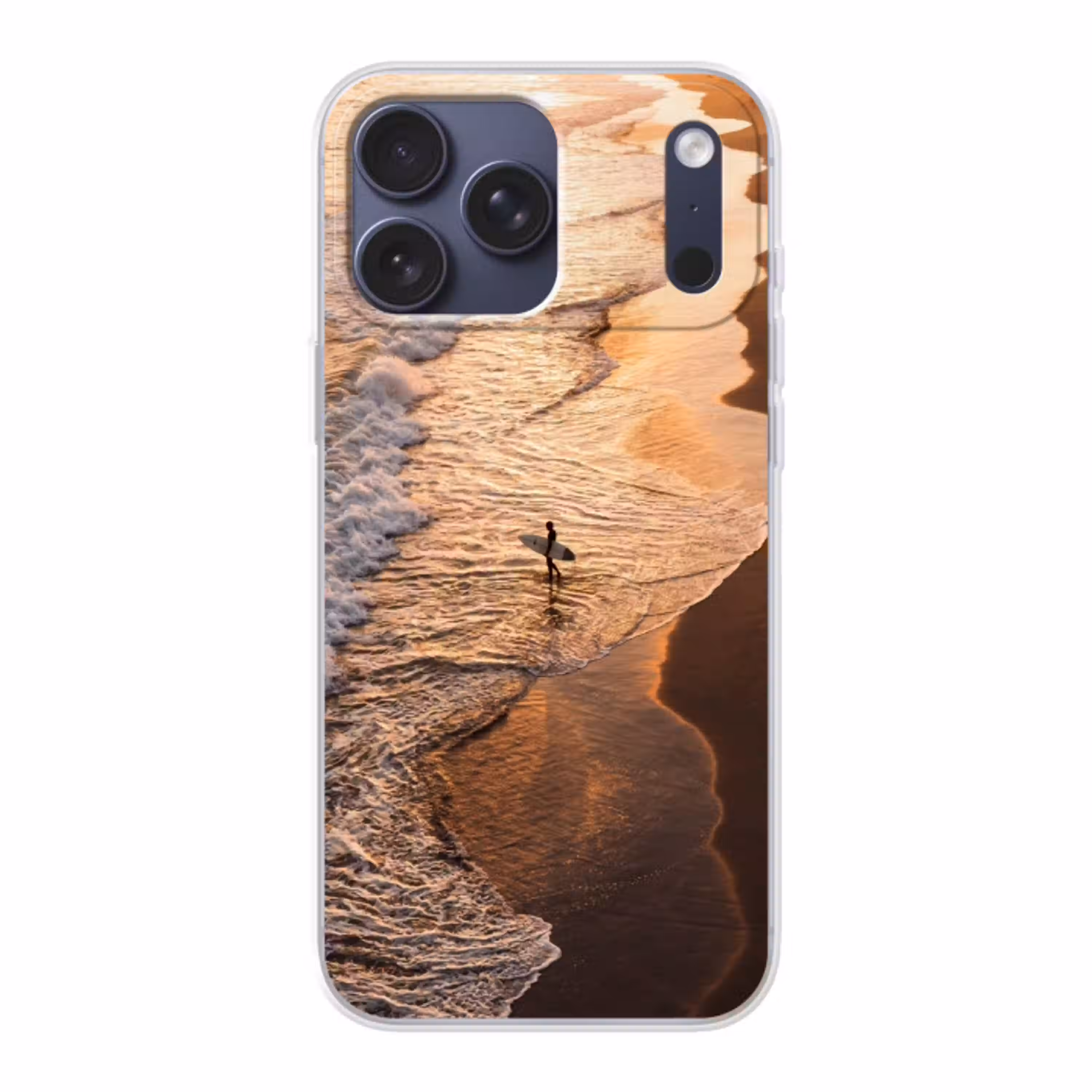 Surfer - Strand - Zonsondergang - Oceaan - Goud Telefoonhoesje iPhone 17 Pro Max klein -3d