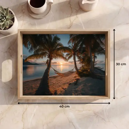 Palmbomen - Hangmat - Strand - Zonsondergang Dienblad Rechthoek middel -USP_Formaat