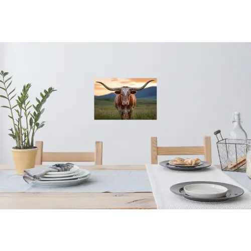 Longhorn - Landschap - Zonsondergang Muursticker klein -eettafel