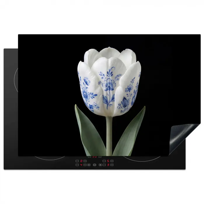 Tulp - Patroon - Blauw Inductie beschermer vinyl 3mm klein -3d