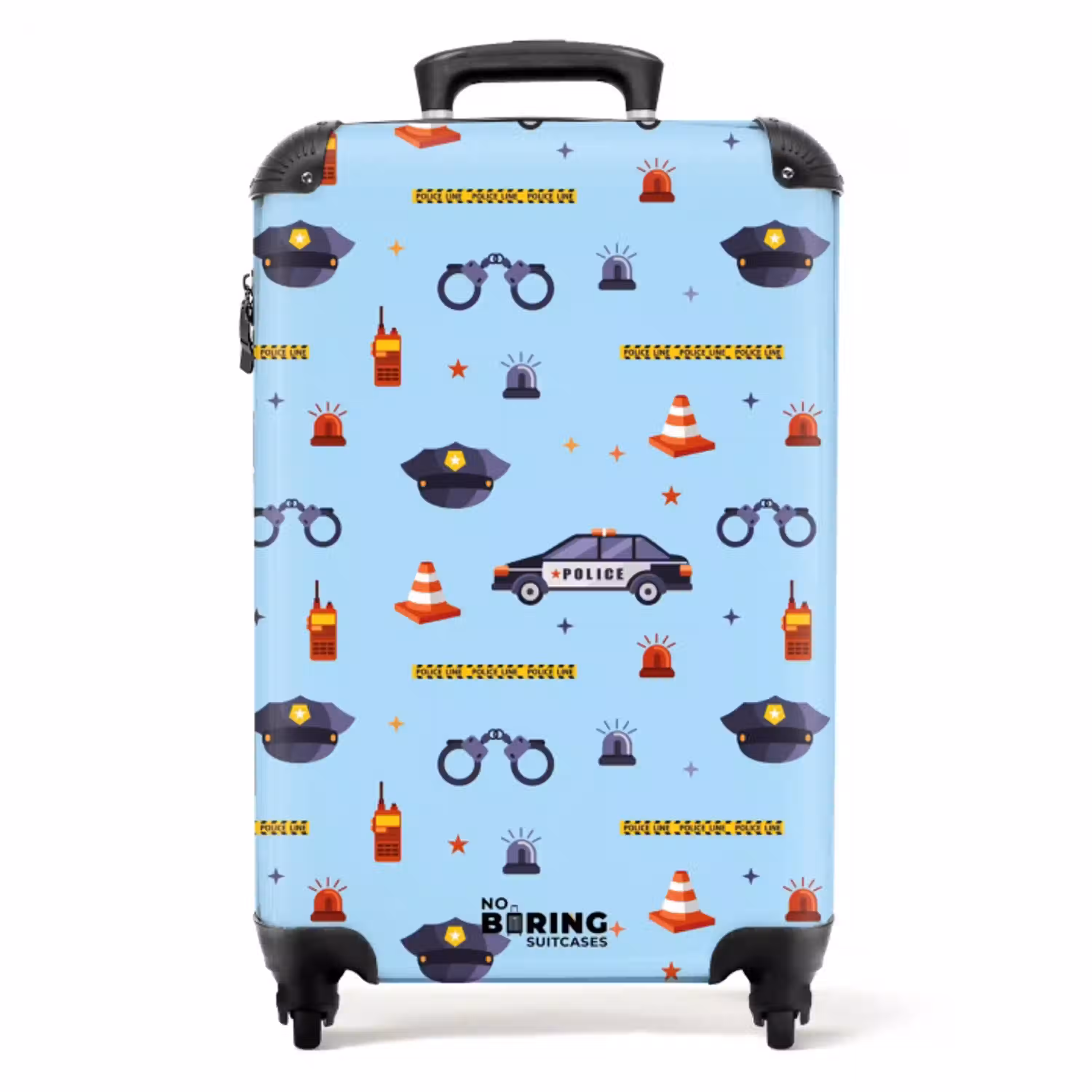 Politie en veiligheidspatroon op lichtblauw NBS - Handbagage koffer - Kinderen Unisex middel -productfoto_recht
