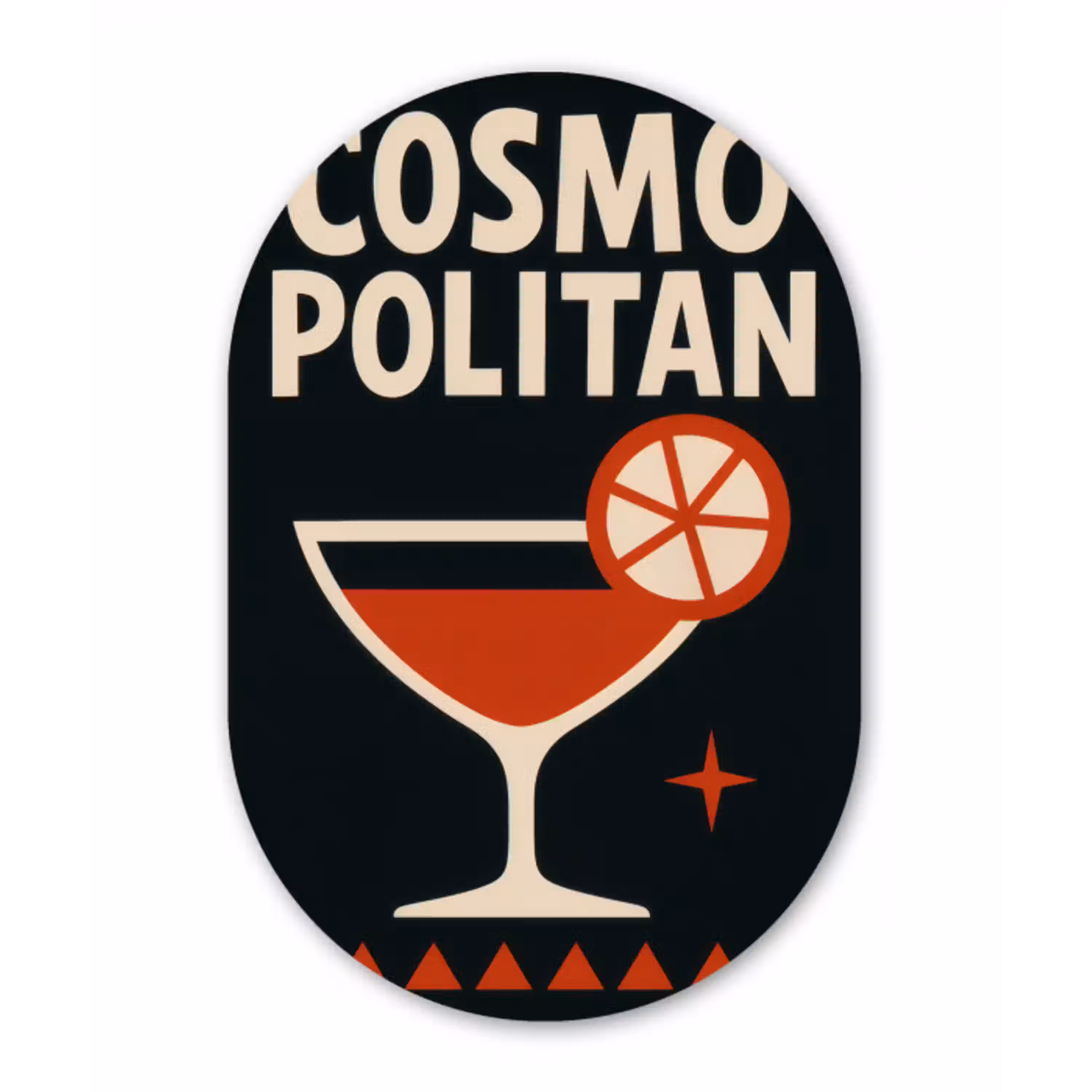 Cocktail - Zwart - Illustratie Wandcirkel Ovaal Glas middel -3d