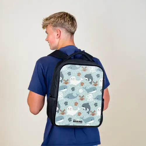 Zeedierenpatroon met dolfijnen, zeehonden en krabben Rugzak - Zwart middel -sfeer8