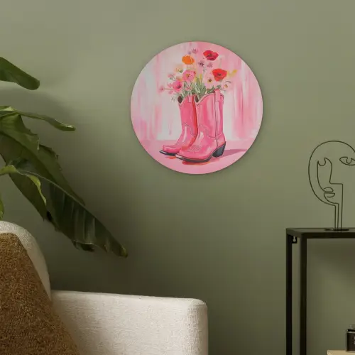 Roze - Bloemen - Cowboy Akoestische PET Vilt - Rond klein -sfeer2
