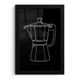 Mokkapot - Zwart - Wit - Lijntekening fotolijst zwart zonder passe partout klein -3d