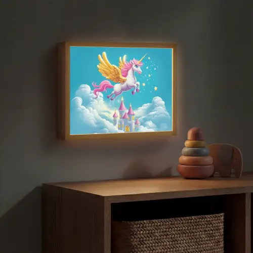 Eenhoorn - Fantasie - Kasteel Light Box met batterij (Wandlamp kind) middel -sfeer5_kind