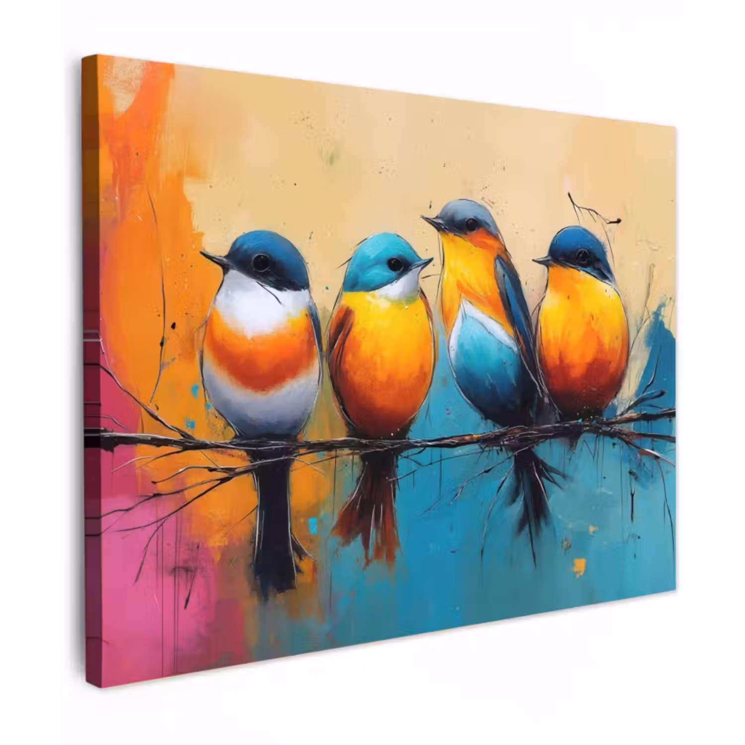 Canvas schilderij - Vogels - Kleurrijk - Tak - Abstract