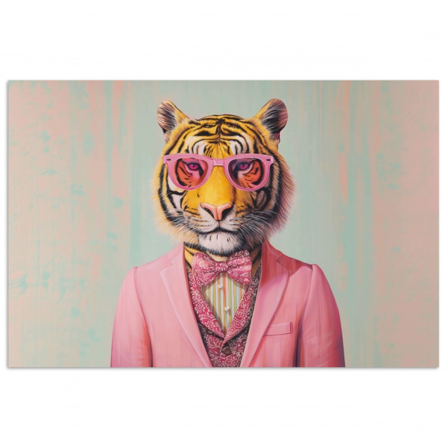 Tijger - Strik - Jasje - Roze poster papier klein -3d