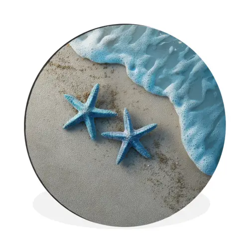 Zeesterren - Zand - Zee - Blauw Wandcirkel aluminium klein -3d