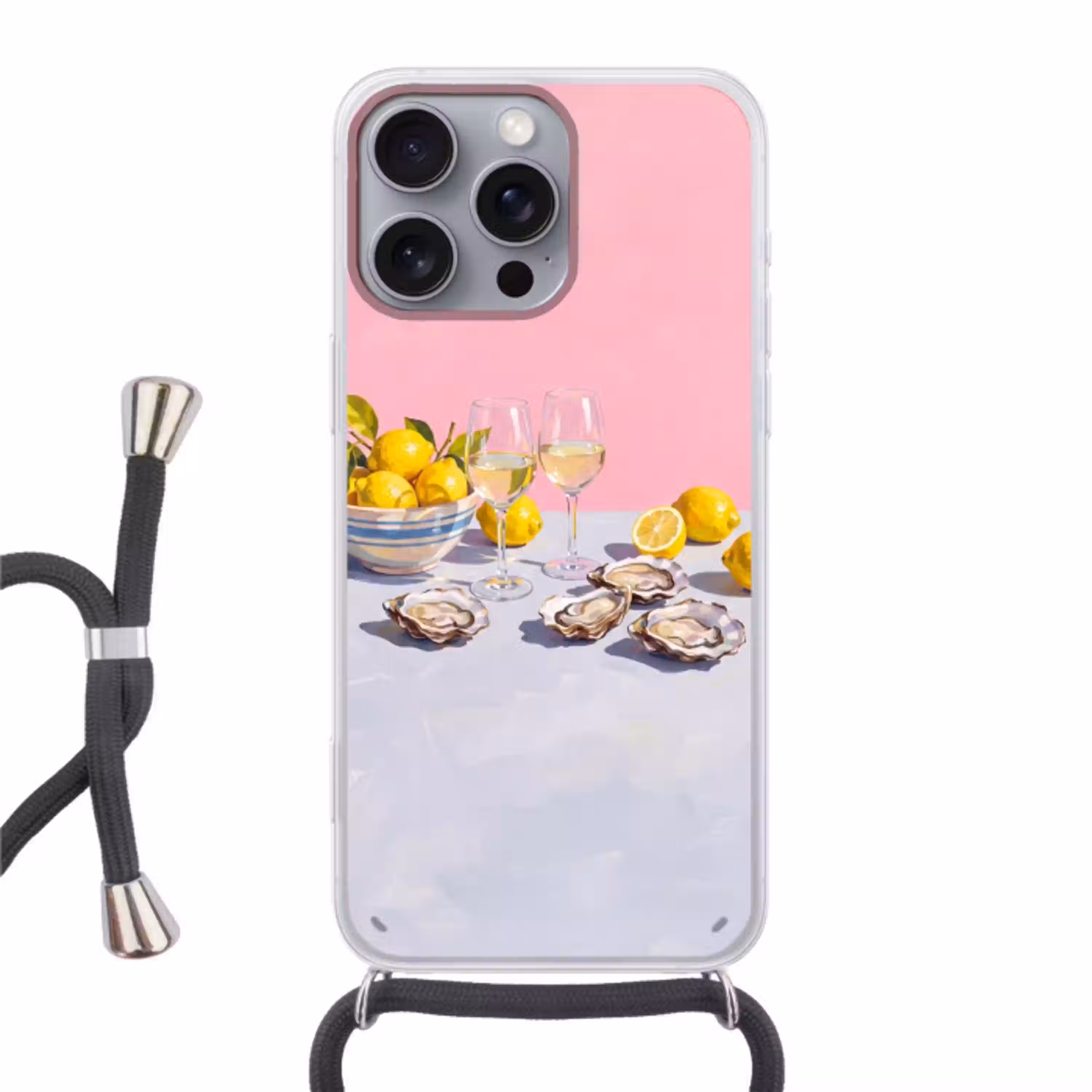 Citroen - Wijn - Eten Hoesje iPhone 16 Pro Max met koord klein -3d