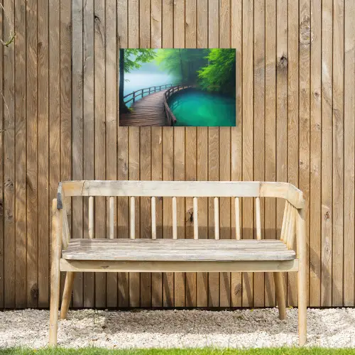 Brug - Water - Rivier - Bos Tuinposter op houten frame 2 cm dik klein -sfeer4