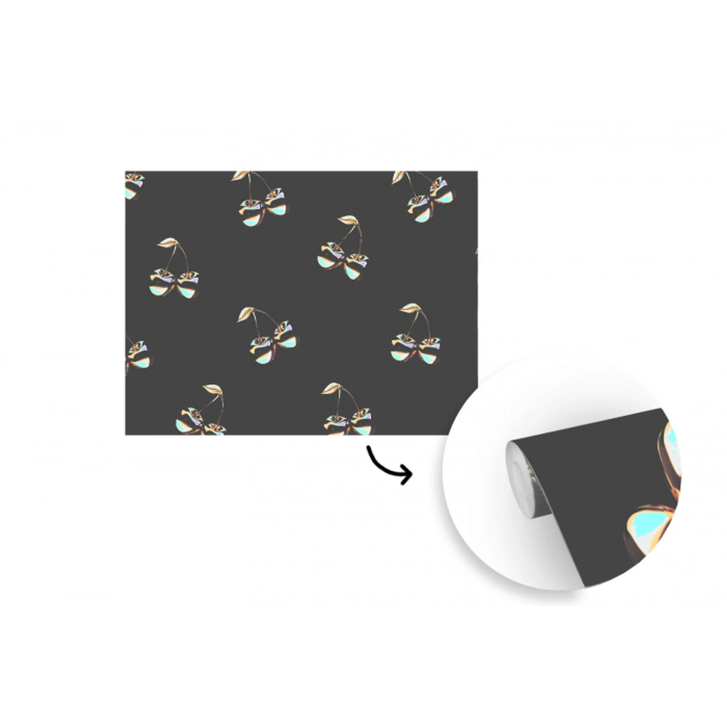 Patroon - Kersen - Goud - Chrome fotobehang vinyl groot -3d