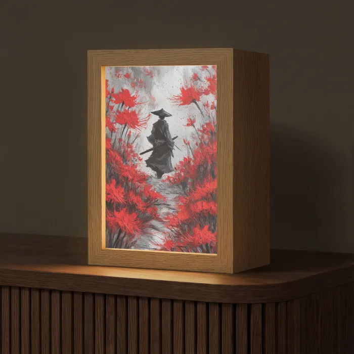 Rode bloemen - mistig - Man Light Box met kabel (Tafellamp) klein -z3d_website