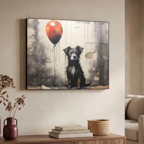 Graffiti - Hond - Ballon - Dieren Textielframe zwart klein -sfeer3