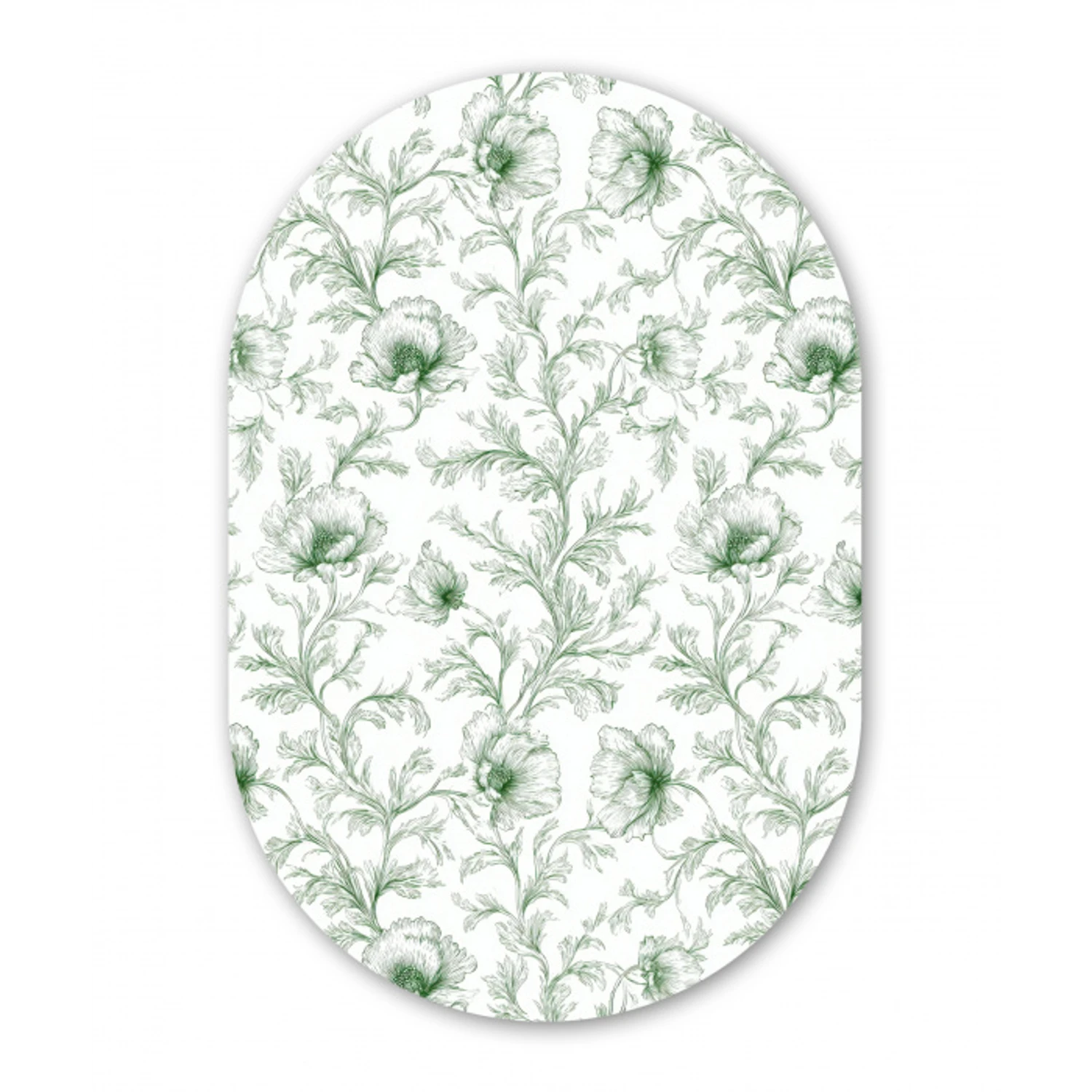 Bloemen - Getekend - Groen Wandcirkel Ovaal Aluminium middel 839 -3d