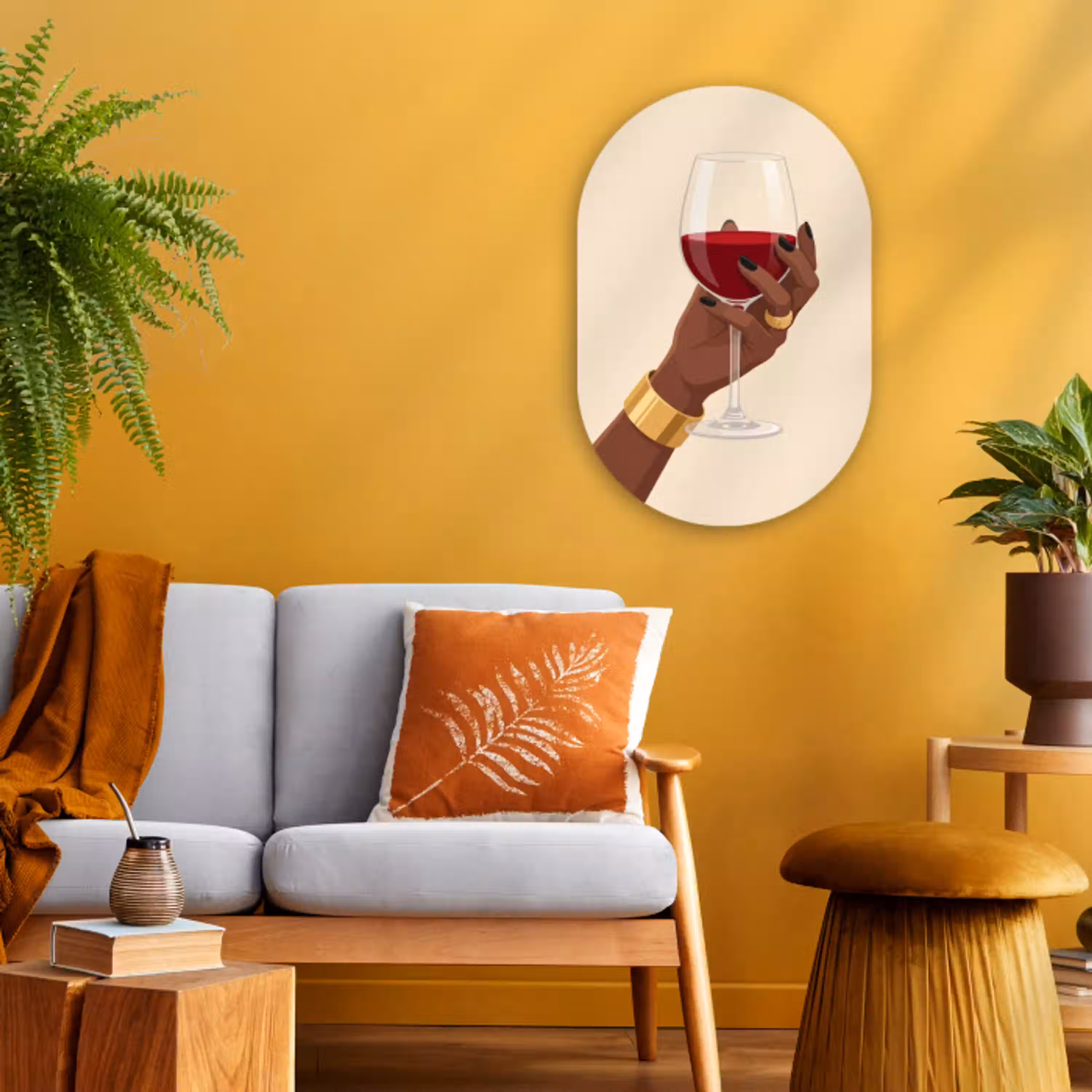 Vrouw - Wijn - Glas - Illustratie - Rood Wandcirkel Ovaal Forex klein -sfeer4
