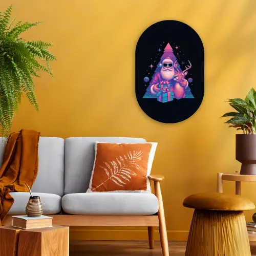 Retro - Kerstman - Rendieren - Kerstboom Wandcirkel Ovaal Forex klein -sfeer4