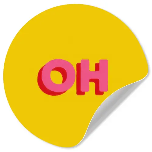 Geel - Roze - Oh - 3D Wandcirkel behangsticker klein -3d
