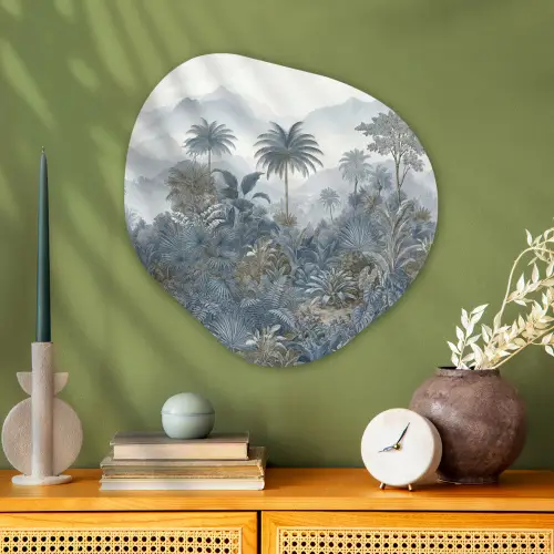 Jungle - Landschap - Blauw Wandcirkel Organisch Aluminium middel -sfeer2