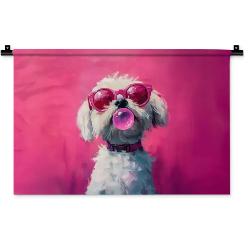 Pink - Hond - Bubbel Wandkleed katoen klein -zz3d