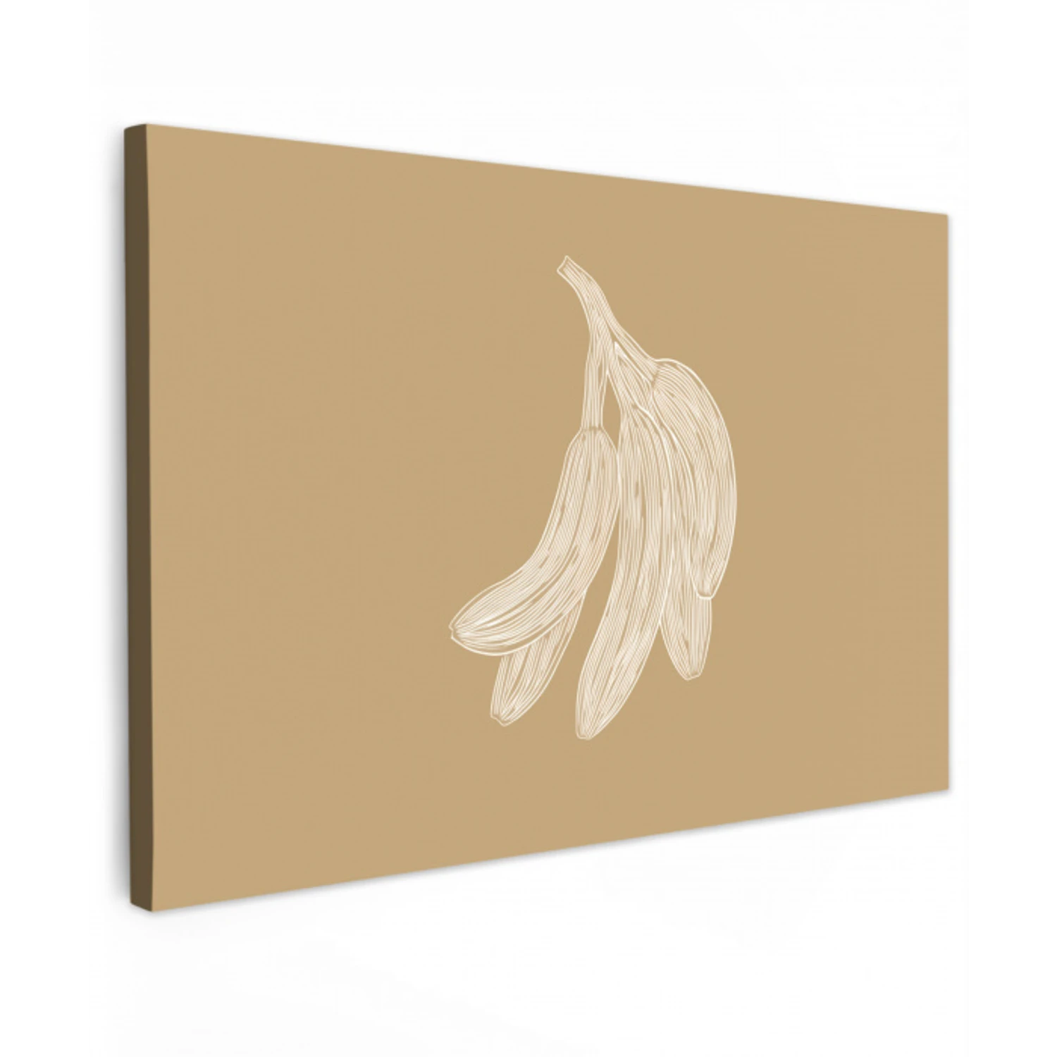 Bananen - Beige - Lijntekening - Minimalistisch Tuinposter op houten frame 2 cm dik klein -3d