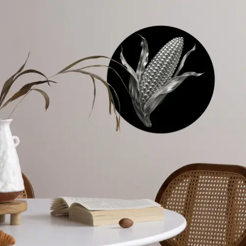 Maïskolf - Glanzend metaal - Elegant Wandcirkel behangsticker klein -sfeer3