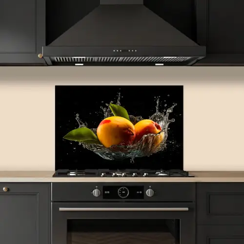 Mango - Fruit - Water - Zwart - Bladeren keuken achterwand spatscherm klein -sfeer1