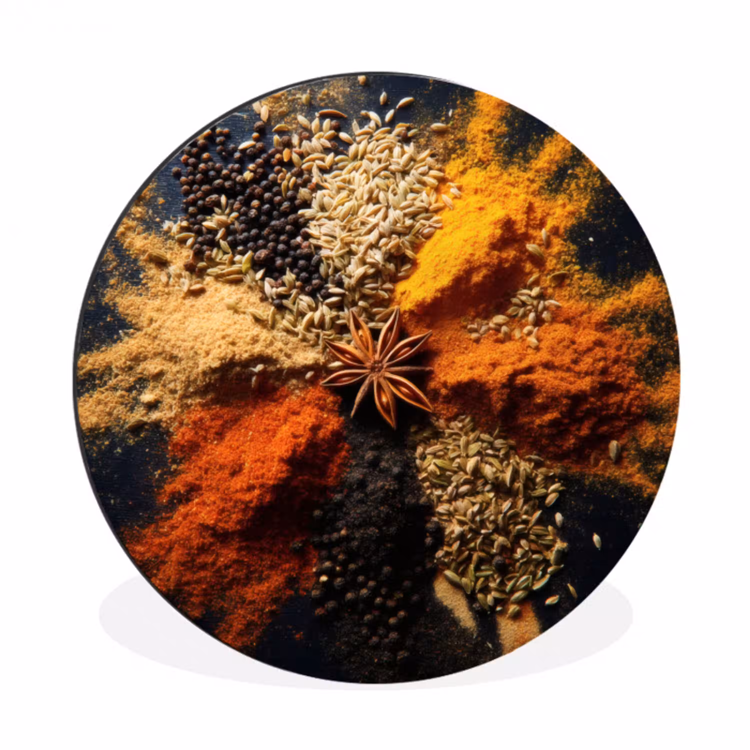 Specerijen - Explosie - Oranje Wandcirkel aluminium klein -3d