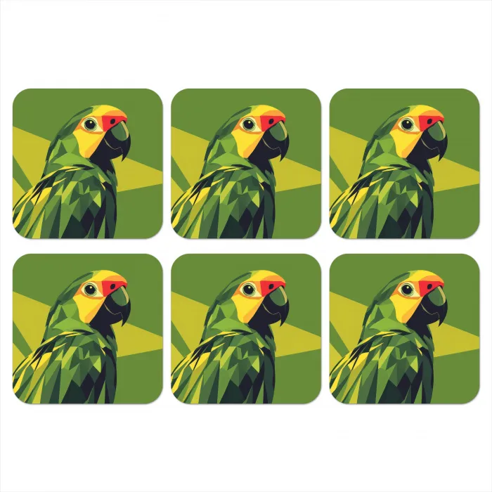 Papegaai - Groen - Snavel - Abstract onderzetter kurk middel -3d