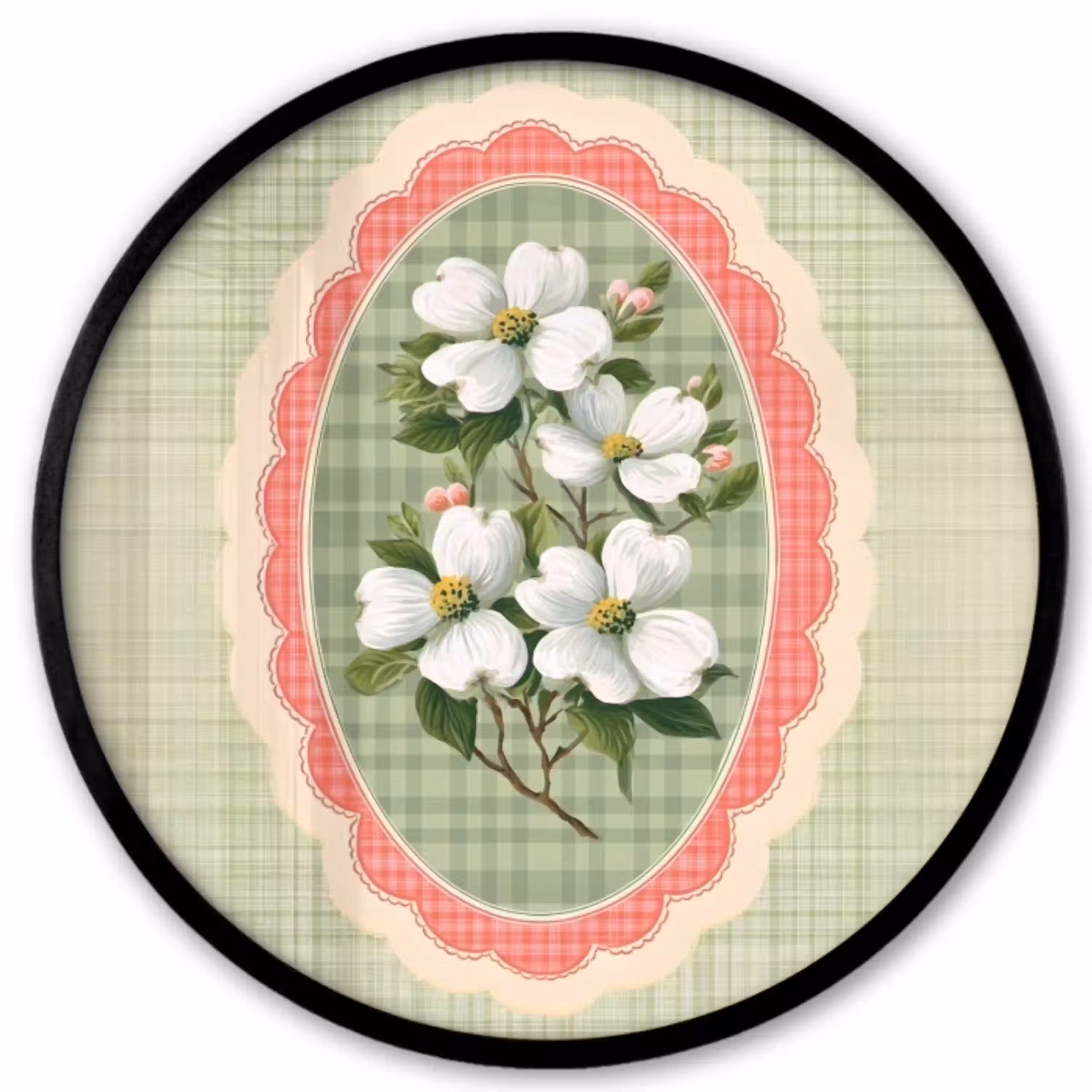 Bloemen - Illustratie - Geruit - Groen Fotolijst rond zonder passe partout klein -3d