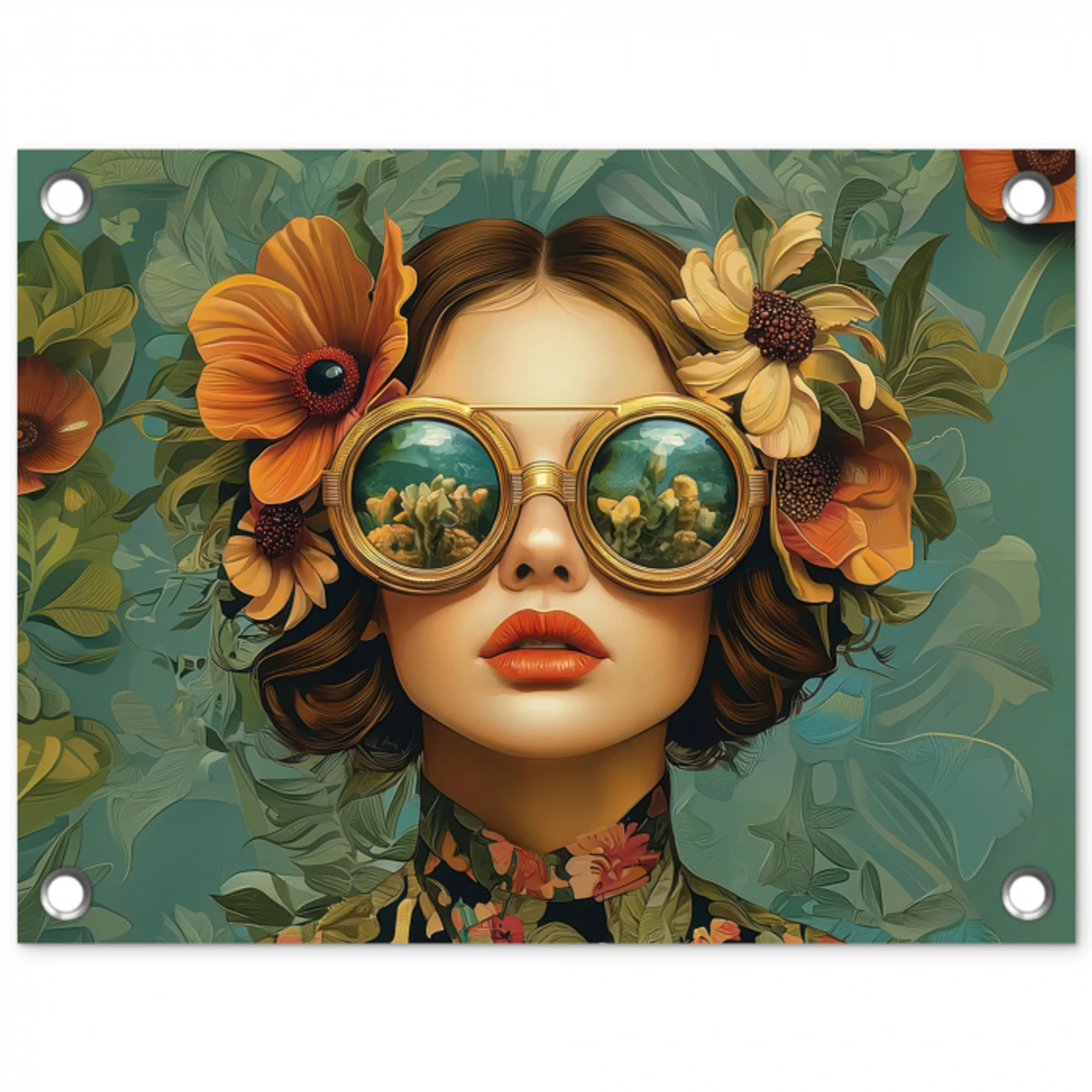 Vrouw - Bloemen - Vlinders - Natuur - Vintage tuinposter los doek klein -3d