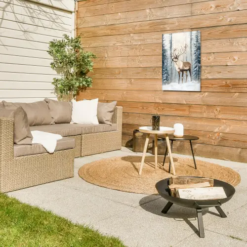 Rendier - Sneeuw - Woud - Wit Tuinposter op houten frame 2 cm dik klein -sfeer2