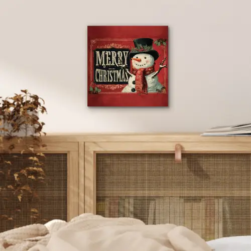 Klassiek - Kerstgroet - Sneeuwpop - Rood aluminium wit klein -sfeer3