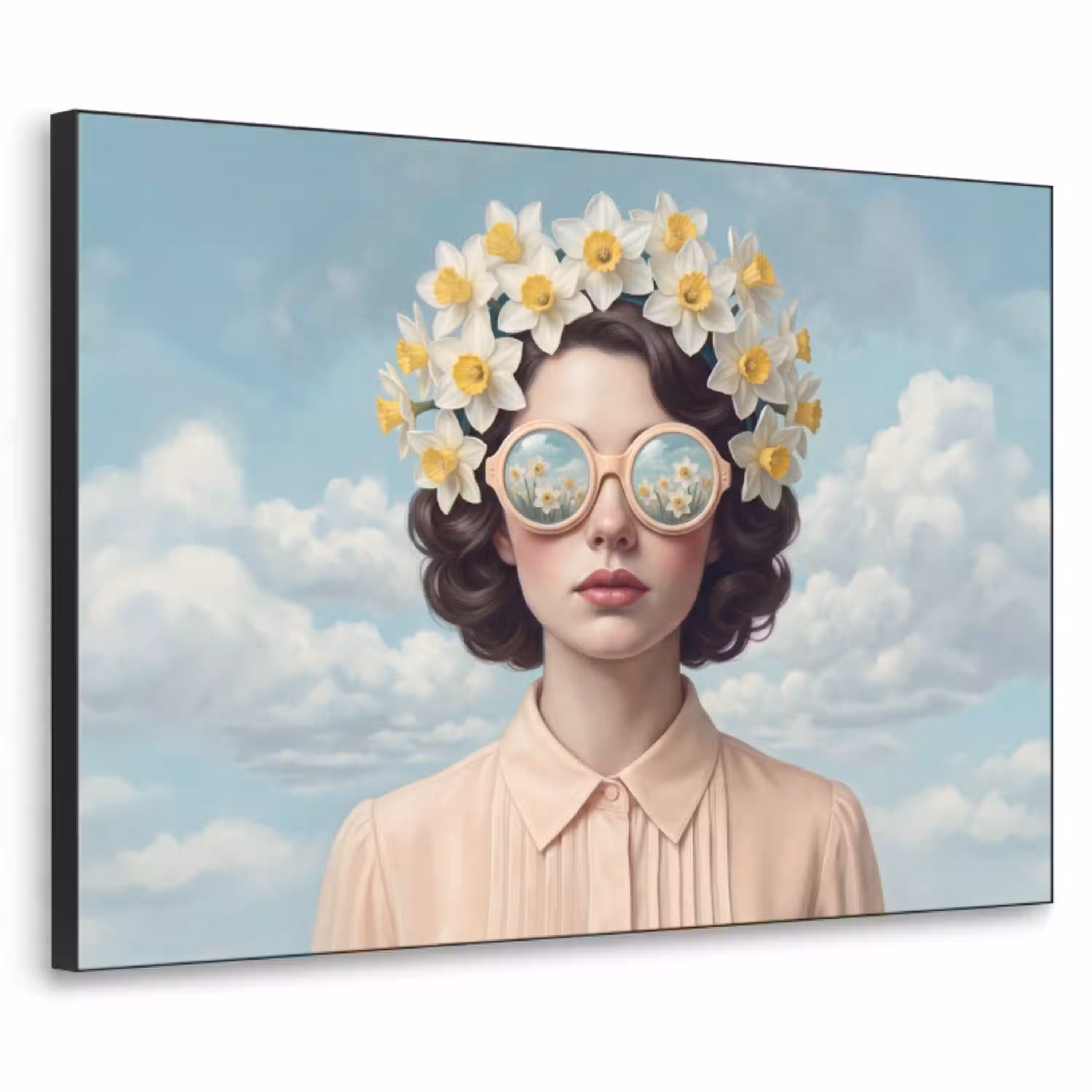 Vrouw - Narcissen - Geel Textielframe zwart klein -3d